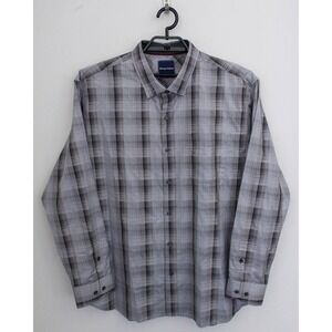 Tommy Bahama Shirt Mens 2XL Gray Plaid Button Down Long Sleeve Cotton Silk